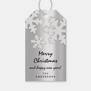 Merry To Holiday Gift Happy New Year Snow Silver Tags