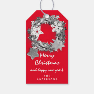 Merry To Holiday Gift Happy NewYear Grey Wreath Gift Tags