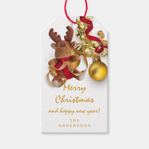 Merry To Holiday Gift Happy Year Wreath Deer White Tags