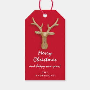Merry To Holiday Gift Reindeer Happy New Red Gift Tags