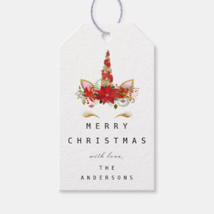 Merry To Holiday Gift Tag Gold Unicorn Christmas
