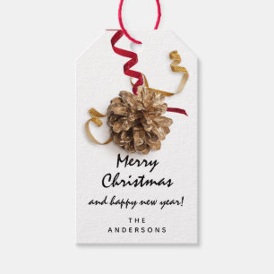 Merry To Holiday Gift Tag Pinecone Happy New Year