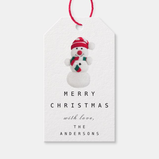 Merry To Holiday Gift Tag Snowman White Red (Front)