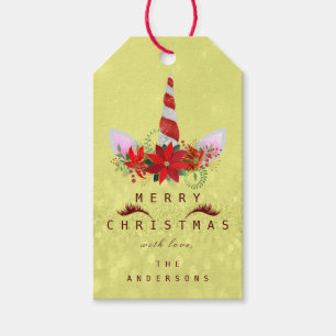 Merry To Holiday Gift Tag  Unicorn Red Pink Yellow