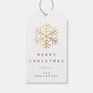 Merry To Holiday Gift Tag  White Gold Snowflakes