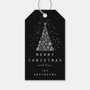 Merry To Name Holiday Christmas Black Diamond Tree Gift Tags