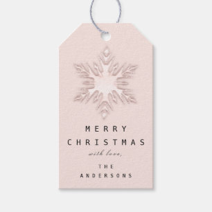 Merry To Name Holiday Christmas Pink Snowflake Gift Tags