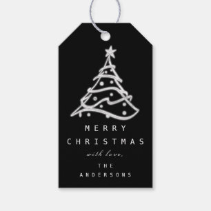 Merry To Name Holiday Christmas Tree Black White Gift Tags