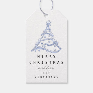 Merry To Name Holiday Christmas Tree Blue White  Gift Tags
