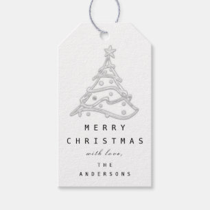 Merry To Name Holiday Christmas Tree Grey White Gift Tags