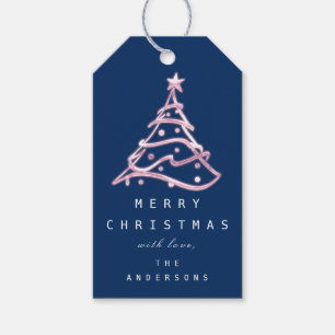 Merry To Name Holiday Christmas Tree Pink BlueNavy Gift Tags