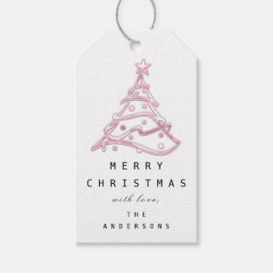 Merry To Name Holiday Christmas Tree Pink White Gift Tags