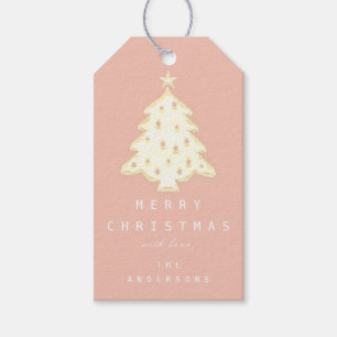 Merry To Name Holiday Christmas Tree Rose Gold Gift Tags