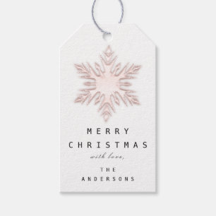 Merry To Name Holiday Christmas Tree Rose Snow Gift Tags