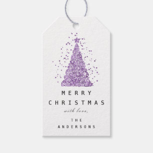 Merry To Name Holiday Purple Christmas Tree Gift Tags