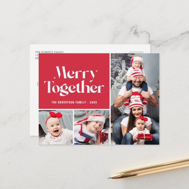 merry together family photo collage holiday postcard (Front/Back In Situ)