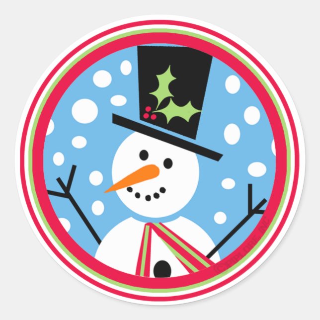 Merry Top Hat Snowman Sticker (Front)