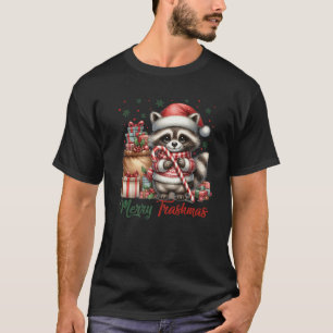 Merry Trashmas Cute Santa Raccoon Lover Candy Cane T-Shirt