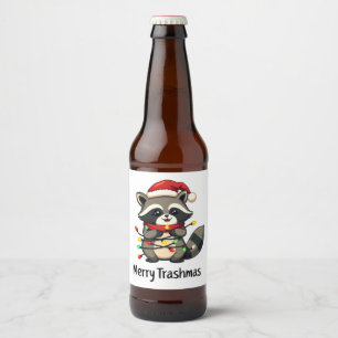 Merry Trashmas Funny Racoon Christmas Holiday  Beer Bottle Label