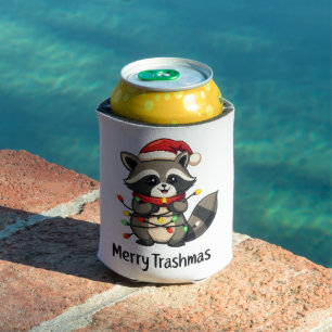Merry Trashmas Funny Racoon Christmas Holiday Can Cooler