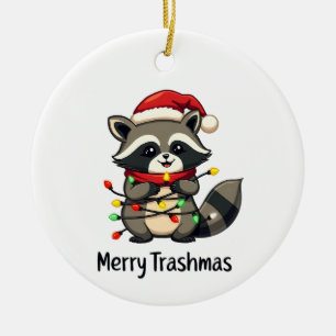 Merry Trashmas Funny Racoon Christmas Holiday  Ceramic Tree Decoration