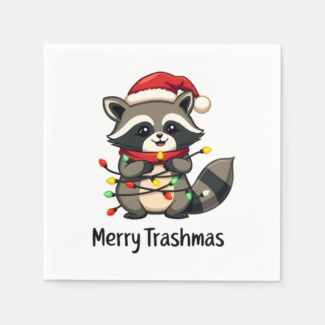 Merry Trashmas Funny Racoon Christmas Holiday  Napkin (Front)