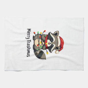 Merry Trashmas Funny Racoon Christmas Holiday Tea Towel