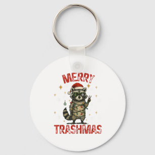 Merry Trashmas Raccoon Christmas Lights Funny Xmas Key Ring