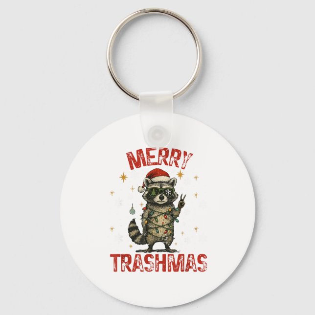 Merry Trashmas Raccoon Christmas Lights Funny Xmas Key Ring (Front)