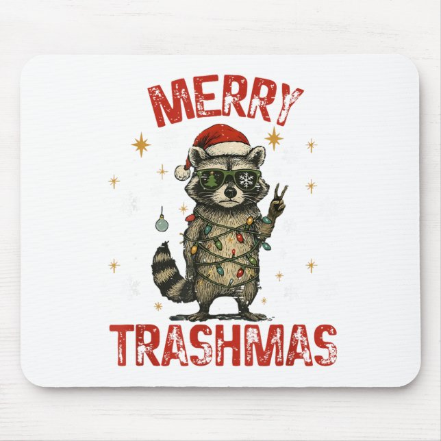 Merry Trashmas Raccoon Christmas Lights Funny Xmas Mouse Mat (Front)