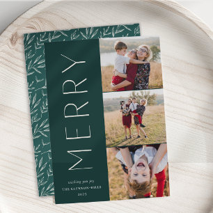 Merry Trio Modern 3 Photo Collage Holiday Card