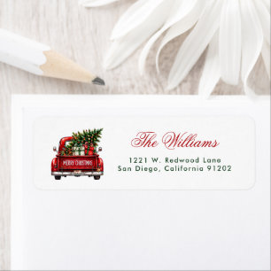 Merry Truck Christmas Holiday Return Address Label