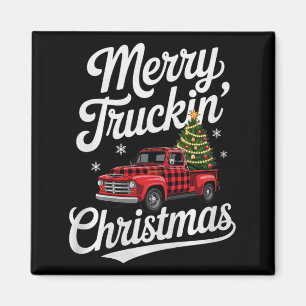 Merry Truckin' Christmas Buffalo Plaid Clic Ck Up  Magnet