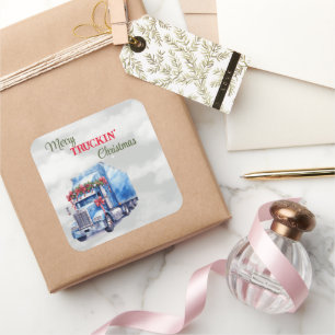 Merry Truckin' Christmas Square Sticker