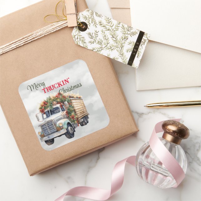 Merry Truckin' Christmas Square Sticker (Gifting)