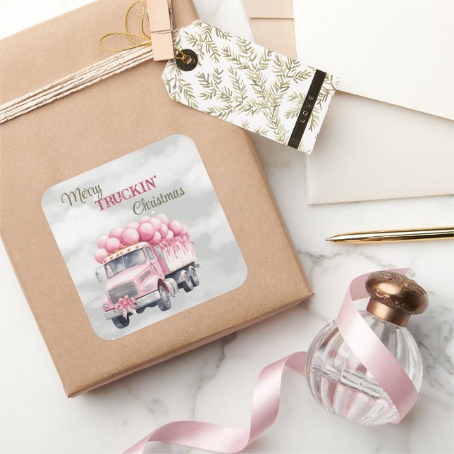 Merry Truckin' Christmas Square Sticker (Gifting)