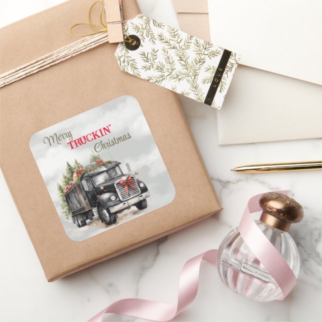 Merry Truckin' Christmas Square Sticker (Gifting)