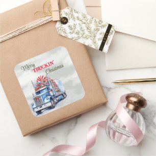 Merry Truckin' Christmas Square Sticker