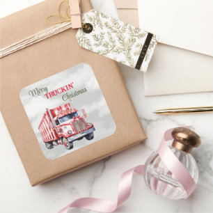 Merry Truckin' Christmas Square Sticker