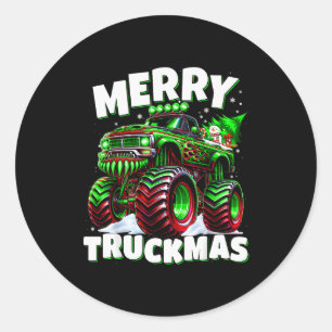 Merry Truckmas Truck Kids & Boys Christmas Classic Round Sticker