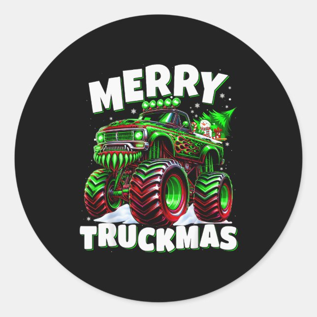 Merry Truckmas Truck Kids &amp; Boys Christmas  Classic Round Sticker (Front)