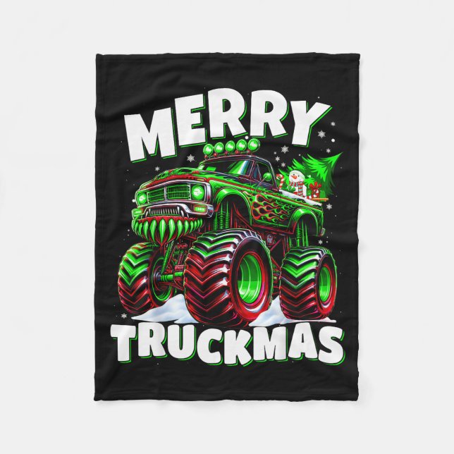 Merry Truckmas Truck Kids &amp; Boys Christmas  Fleece Blanket (Front)
