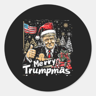 Merry Trumpmas Thankful Christmas Trump As Santa 1 Classic Round Sticker