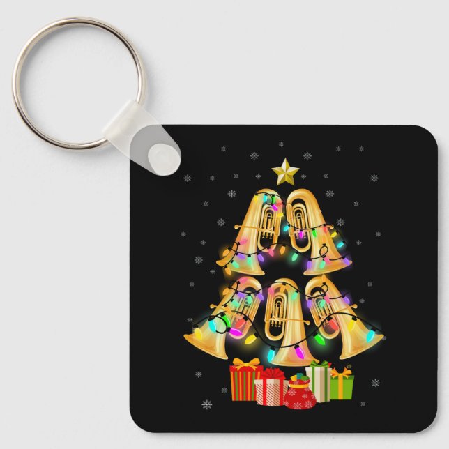 Merry Tuba Christmas Tree Xmas lights Surrounded M Key Ring (Front)
