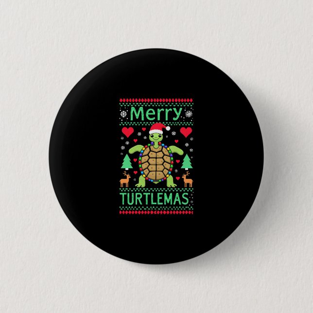 Merry Turtlemas Christmas Lights Cute Turtle Santa 6 Cm Round Badge (Front)