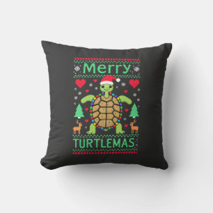 Merry Turtlemas Christmas Lights Cute Turtle Santa Cushion