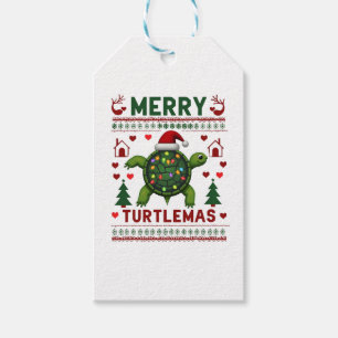 Merry Turtlemas Christmas Lights Cute Turtle Santa Gift Tags