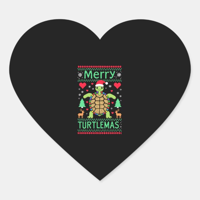 Merry Turtlemas Christmas Lights Cute Turtle Santa Heart Sticker (Front)