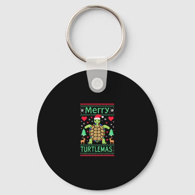 Merry Turtlemas Christmas Lights Cute Turtle Santa Key Ring (Front)