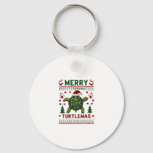 Merry Turtlemas Christmas Lights Cute Turtle Santa Key Ring
